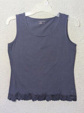 Coldwater Creek Medium Tank Top Blue Lace Trim Sleeveless Casual